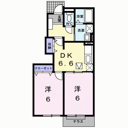 ハイファイン藤(2DK/1階)の間取り写真