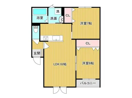 ウイングコート長府(2LDK/1階)の間取り写真