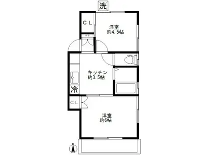 第1ホワイトハウス(2K/1階)の間取り写真