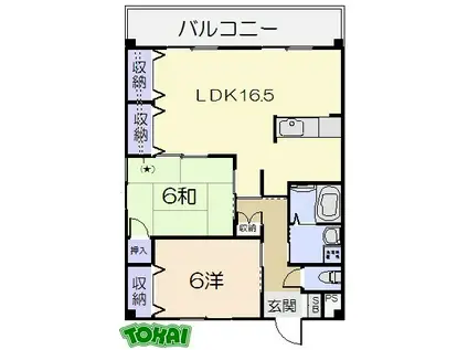 アシスト笹笛B(2LDK/2階)の間取り写真