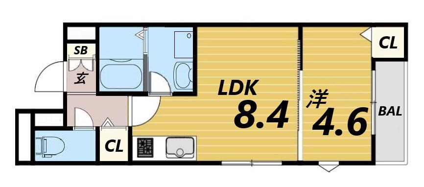 LA-CREA浜C棟(1LDK/3階)の間取り写真