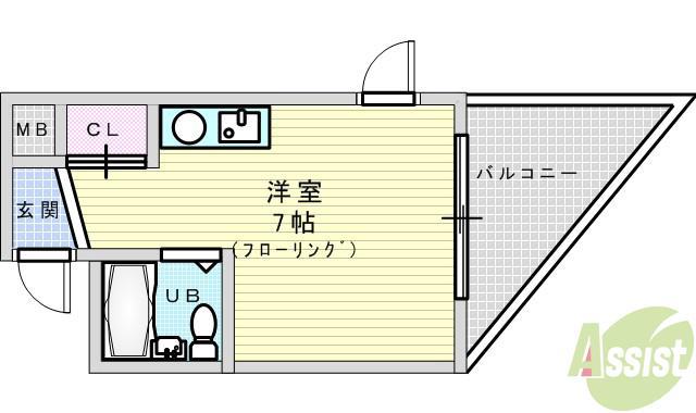 カルム山手(ワンルーム/3階)の間取り写真