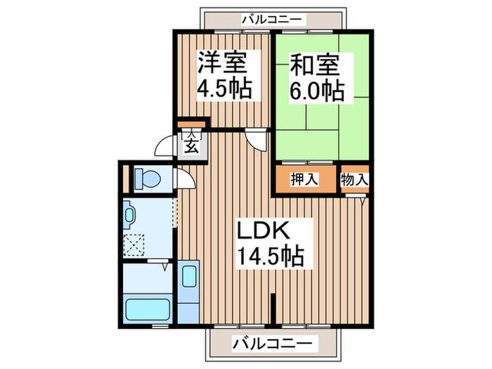 サンガーデン南町田C棟(2LDK/1階)の間取り写真