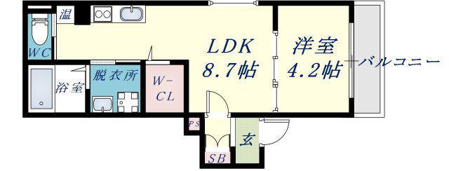 グランディル弥刀(1LDK/3階)の間取り写真
