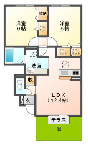 すずらんハイツ(2LDK/1階)の間取り写真