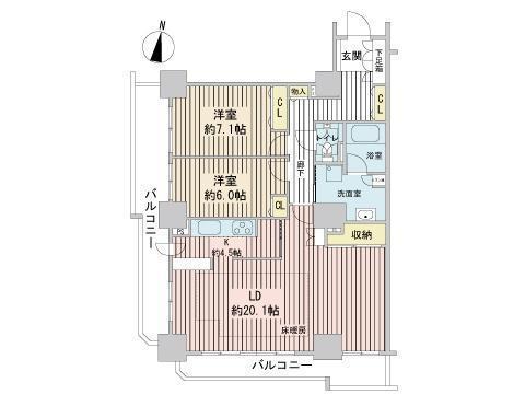 知事公館前タワーレジデンス(2LDK/8階)の間取り写真