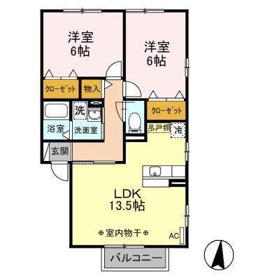 クレールヴィラ三和 A/B/C(2LDK/2階)の間取り写真