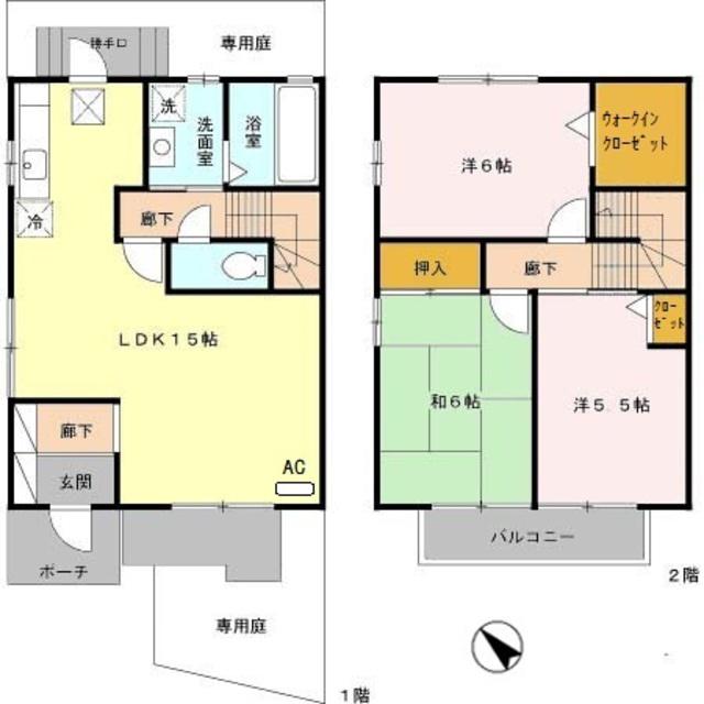 ユーキャンハイツ2A棟(3LDK/1階)の間取り写真