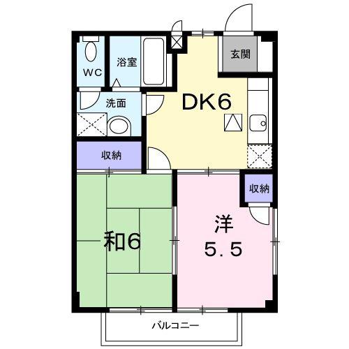 ウエスト・ウィング(2DK/1階)の間取り写真