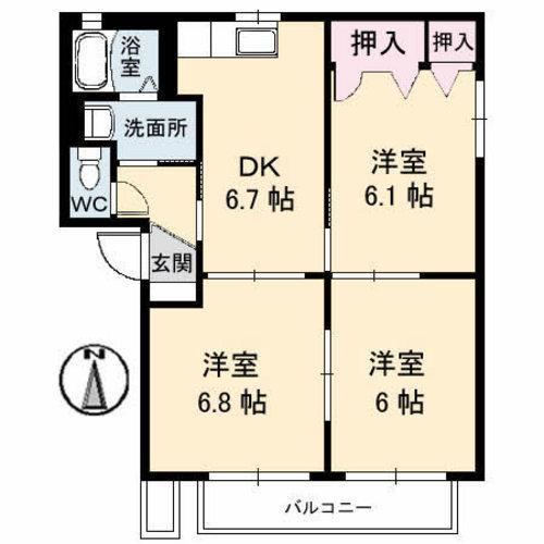 SQUARE35C棟(3DK/2階)の間取り写真