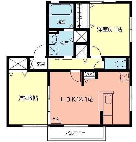 相原スクエアB区(2LDK/2階)の間取り写真