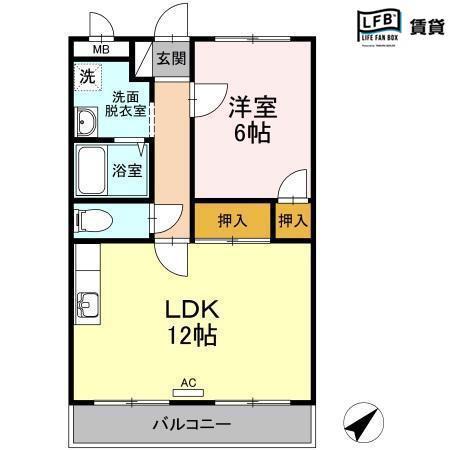サンパティーク桜木I(1LDK/2階)の間取り写真