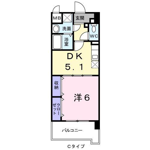 ヒルズ天神(1DK/3階)の間取り写真