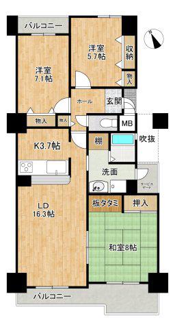弥生が丘II番館(3LDK/11階)の間取り写真