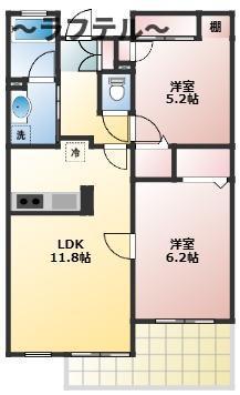 タートルクレインふじみ野II(2LDK/2階)の間取り写真