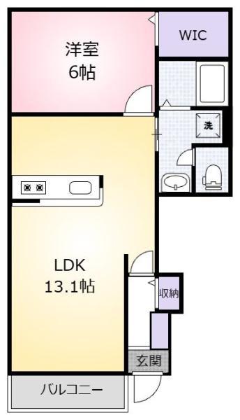 レジェンド・ヒル C(1LDK/1階)の間取り写真