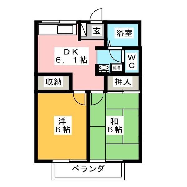 ハイコーポ釜戸(2DK/1階)の間取り写真