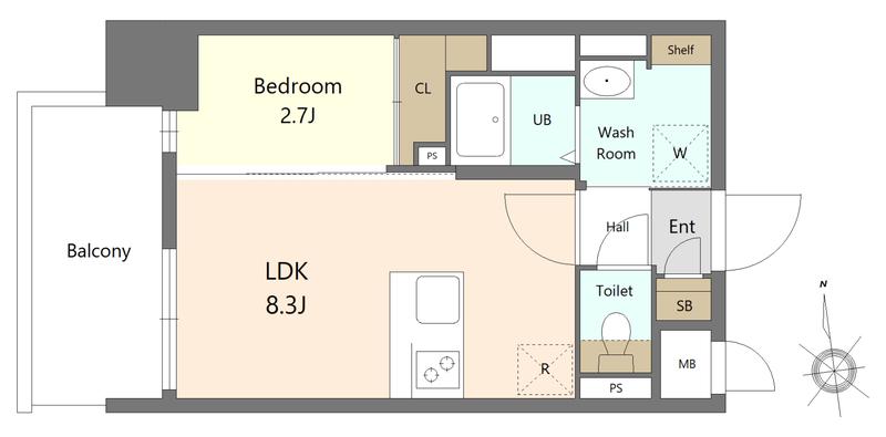 RESIDENCE花畑(1DK/11階)の間取り写真
