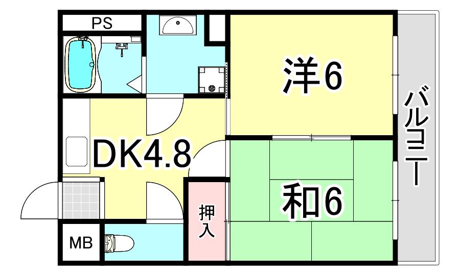 セシル富松(2DK/1階)の間取り写真