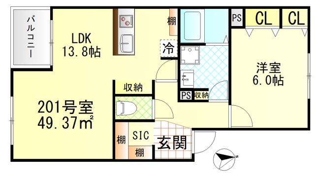 ヴィラージュ戸塚Ⅰ(1LDK/2階)の間取り写真