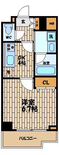 アルグラッド野田阪神(1DK/4階)の間取り写真