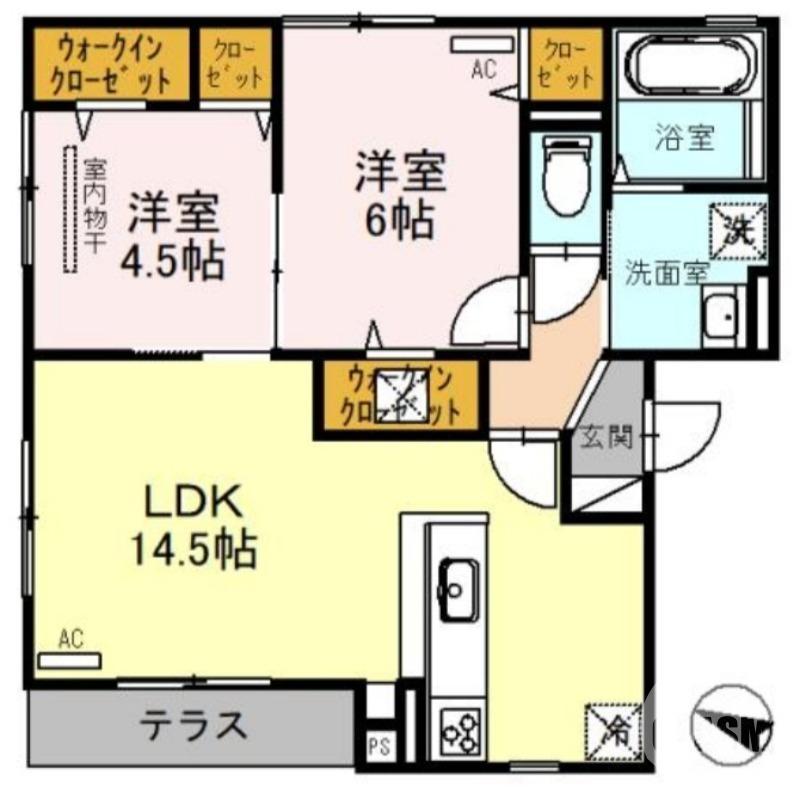 アビリ上野芝(2LDK/1階)の間取り写真
