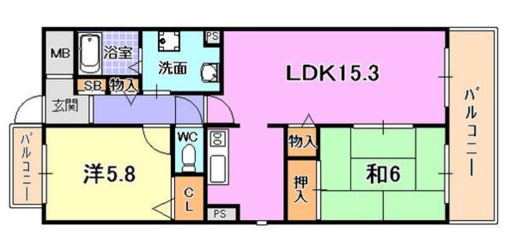 クオリティ西芦屋Ⅱ(2LDK/2階)の間取り写真