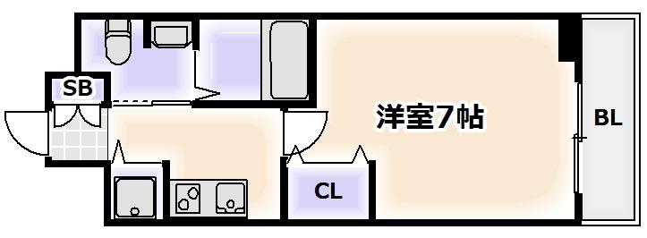 クレイドル西田辺(1K/2階)の間取り写真