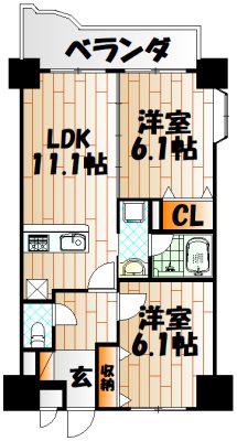 ニューシティアパートメンツ南小倉Ⅰ(2LDK/7階)の間取り写真