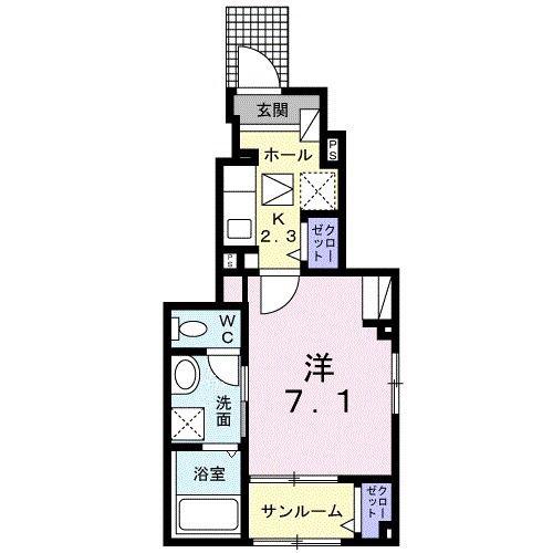 ポプラII(1K/1階)の間取り写真