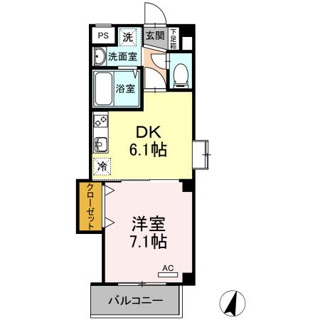サンヴィレッジ笹沖(1DK/2階)の間取り写真