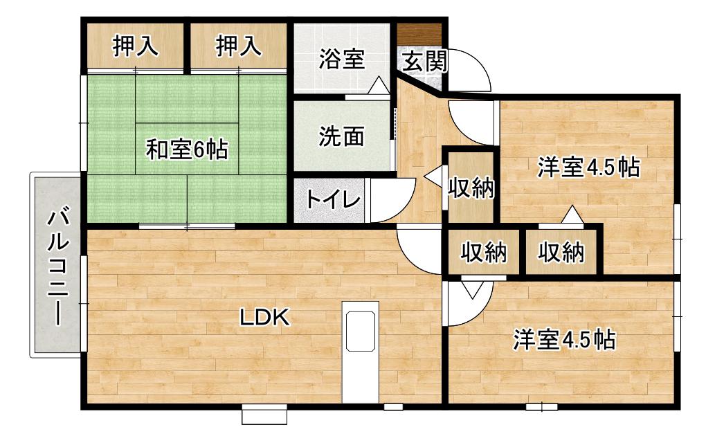 プラティーク嵐山西A棟(3LDK/1階)の間取り写真
