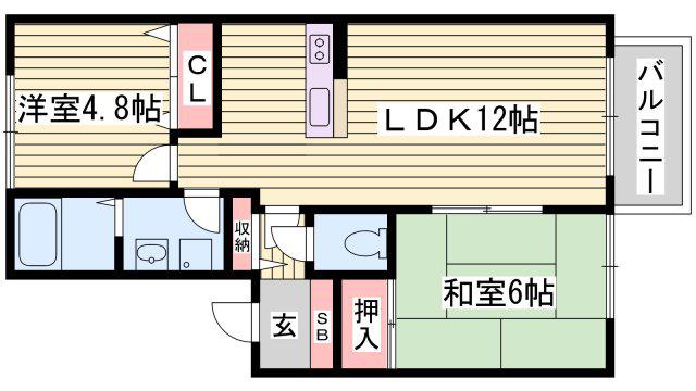 ディアス六百目 A棟(2LDK/2階)の間取り写真