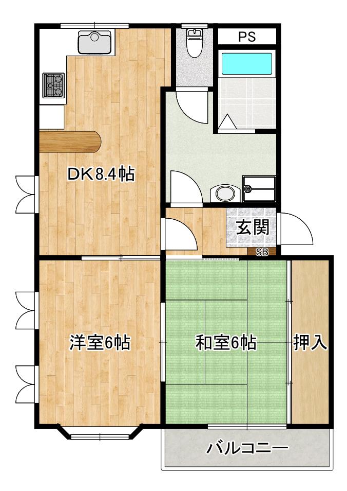 S&Kハイツ(2DK/1階)の間取り写真