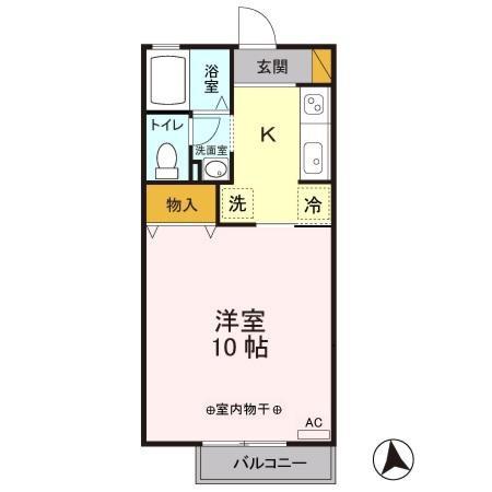 リビングタウン広丘A棟(1K/2階)の間取り写真