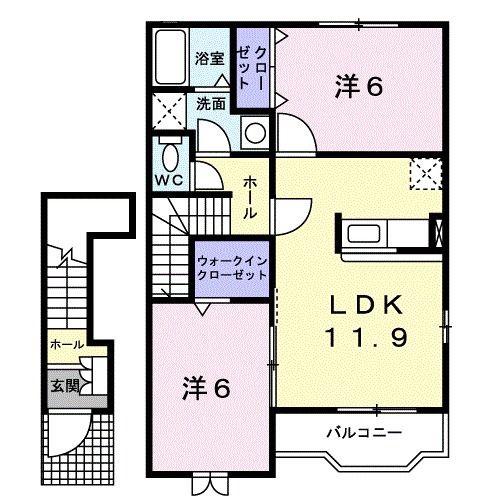 サン・フィールドB(2LDK/2階)の間取り写真