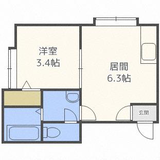 フラットJ発寒南(1DK/3階)の間取り写真