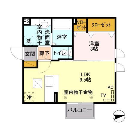 アブニール(1LDK/1階)の間取り写真
