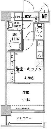 アクタス天神III(1DK/10階)の間取り写真