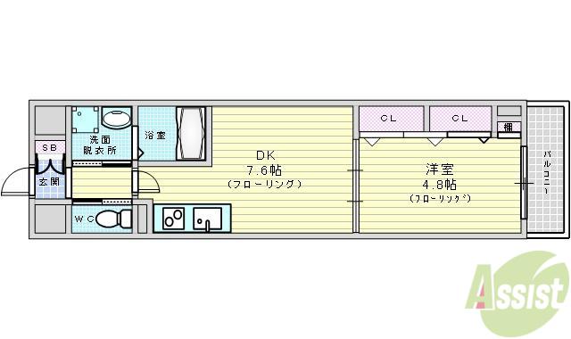 パークフラッツ新大阪(1DK/2階)の間取り写真