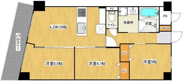フクダ不動産八木駅前マンション(3LDK/10階)の間取り写真