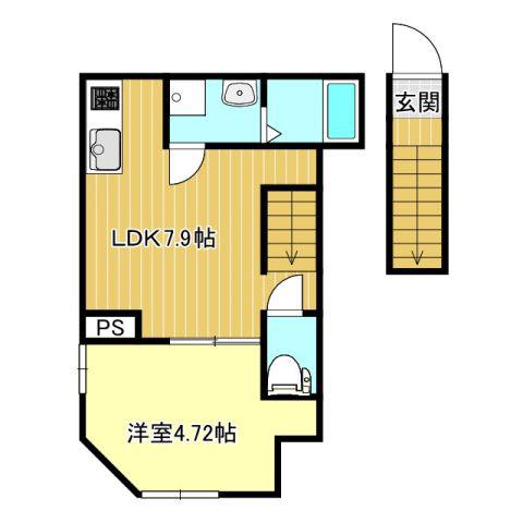 リベルテ村上(1LDK/2階)の間取り写真