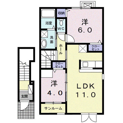 マジェスティックI(2LDK/2階)の間取り写真