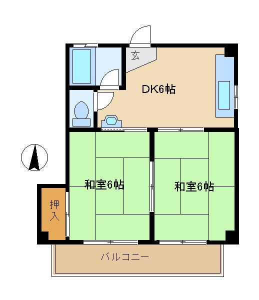 市隆ハイツ立花(2DK/3階)の間取り写真