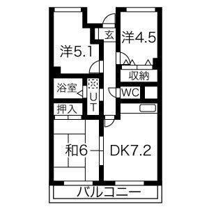 グランドヒルズ供米田2番館(3DK/3階)の間取り写真