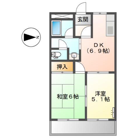 ハイツ河合(2DK/2階)の間取り写真