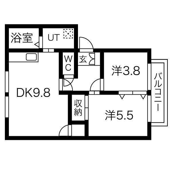 メゾンシュクセ A棟(2DK/1階)の間取り写真