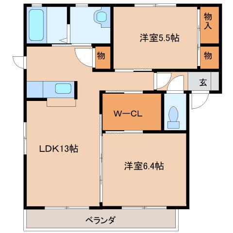 カーサフェリーチェ(2LDK/2階)の間取り写真