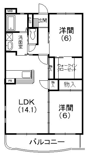 シャンドフルール(2LDK/2階)の間取り写真