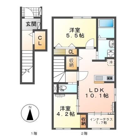 コンフォール青山(2LDK/2階)の間取り写真